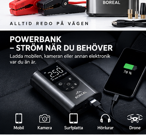 Bilstartare 4-i-1 med luftkompressor – BOREAL Jump