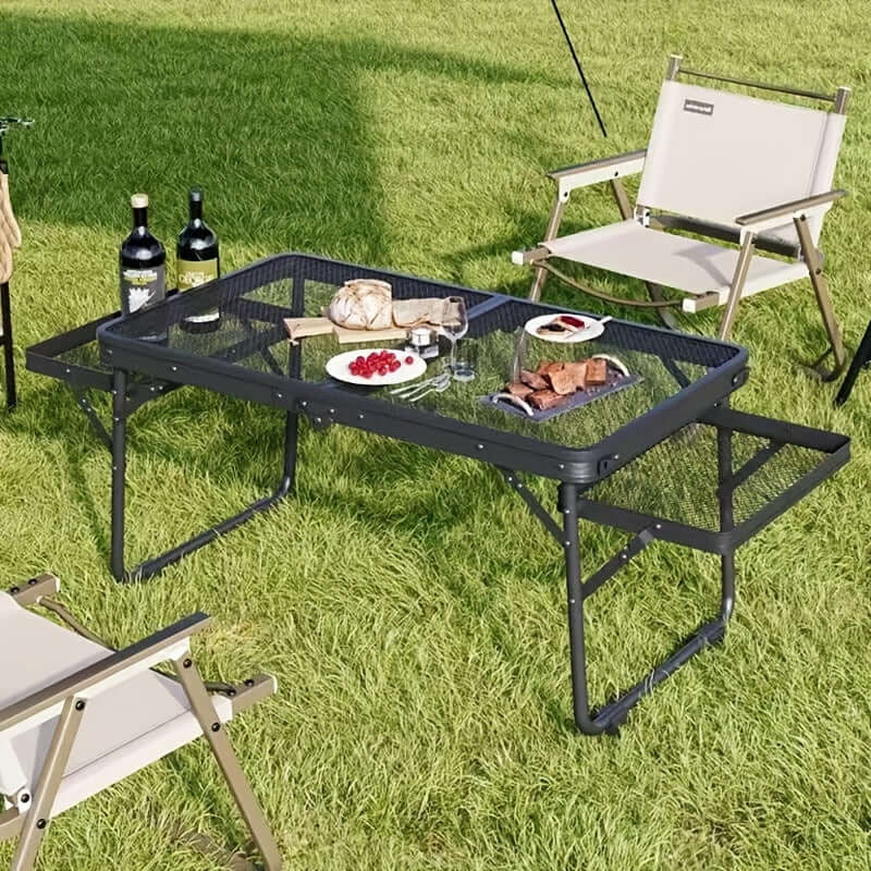 Hopfällbart Campingbord Metall - Portabelt Utebord med Handtag