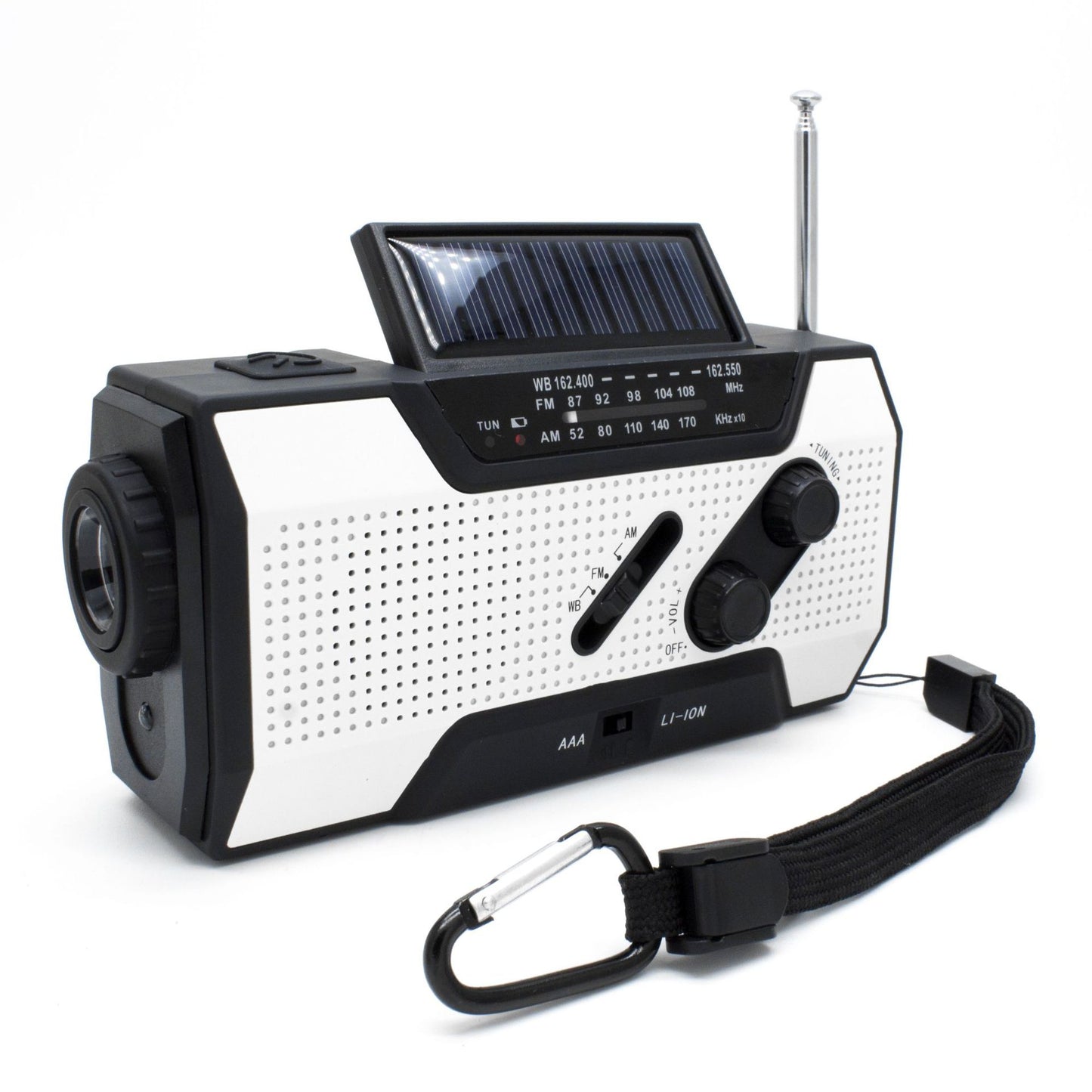 BOREAL nödradio för nordiska förhållanden med solpanel och vev, perfekt för camping och friluftsliv.