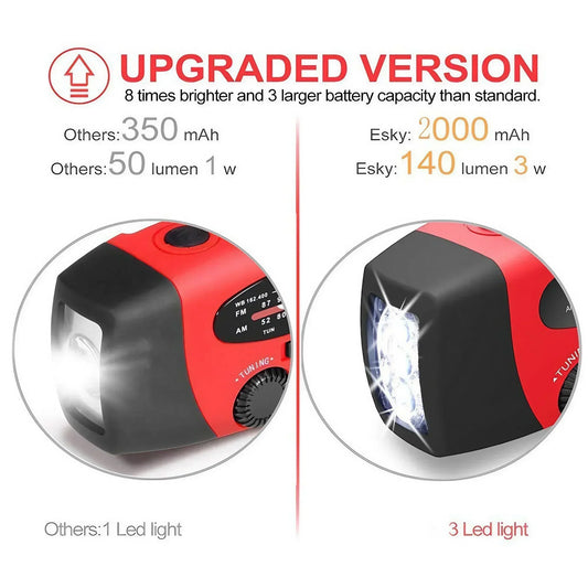 Nödradio med Handvev & Solcell - Emergency Hand-crank Radio