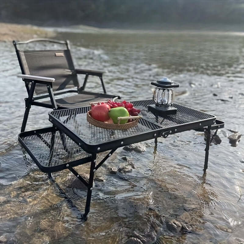 Hopfällbart Campingbord Metall - Portabelt Utebord med Handtag