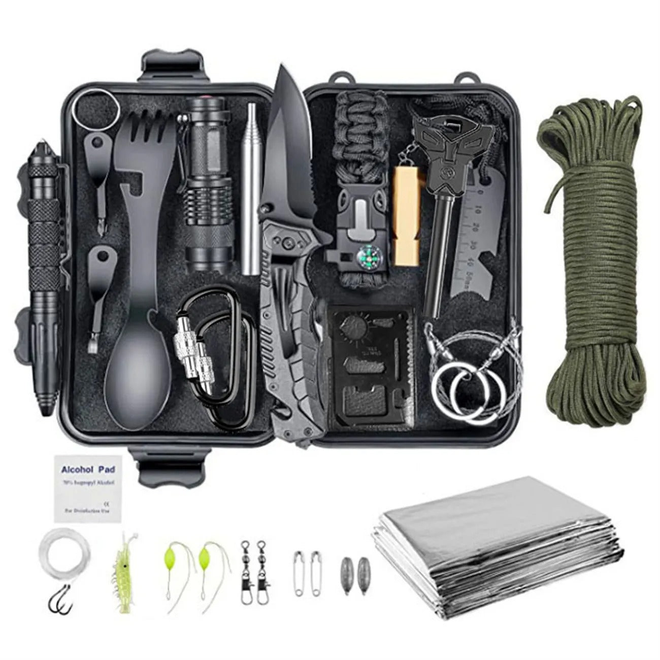 Outdoor Survival Kit Komplett - Vildmarks Överlevnadsutrustning